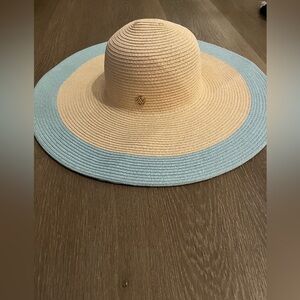 Adrienne Vittadini Tan and Blue Wide-Brim Hat